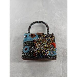 Vintage Handmade Beaded Hard Shell Boho Gypsy Cocktail Evening Purse Bag